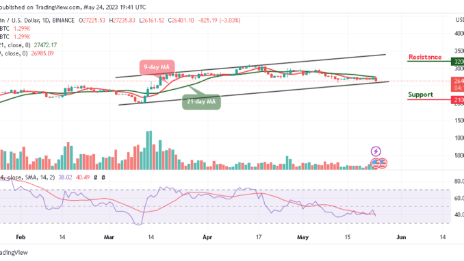 Bitcoin Price Prediction for Today, May 24: BTC/USD May Revisit the $26,000 Support